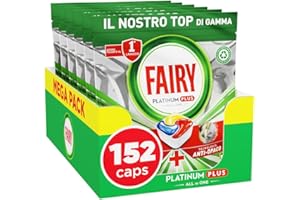Fairy Platinum Plus Pastiglie Lavastoviglie, 152 Capsule, Limone, Detersivo Con Tecnologia Anti-Opaco, Contro Grasso e Incrostazioni Ostinate Anche nei Cicli Brevi
