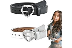 ZEPIQOR Ceinture pour Fille, Ceintures pour enfants, 2 Pièces Enfant Ceinture en Cuir PU avec Boucle en Forme de Coeur Réglable pour Pantalons Jeans Jupes Vestes Uniformes Scolaires Robes