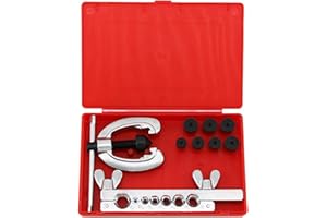 Maizoon Juego de herramientas abocardadoras Barra de 7 orificios 9 piezas Abocardado doble para cobre, aluminio, acero blando, línea de freno y tubos de latón con estuche de almacenamiento