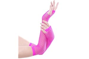 PrettyLoveHose Panja Short Net Gants Résilles Mitaines Longue Extensible (Blanc, Noir, Rouge, Vert, Violet, Jaune, Bleu, Orange, Rose, Arc-en-Ciel, Blanc Strass, Noir Strass)