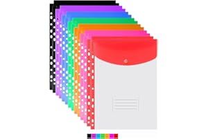 ULVBABI 14 Pack Punched Pockets A4 Plastic Wallets, 11 Holes Expandable Binder Pocket Colourful File Jackets, Transparent Popper Document Folders with Button Closure and Label Pocket for School Home Office