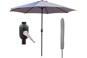 GlamHaus Garden Parasol Table Umbrella 2.7M with Crank Handle for Outdoors, UV40 Protection, Includes Protection Cover, Gardens and Patios - Robust Steel (Grey, Cream, Sand, Green, Khaki)