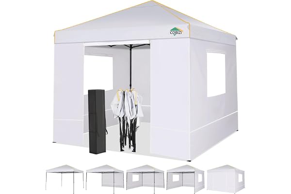 COBIZI Tonnelle Pliante 3x3, Barnum Pliant 3x3 Étanche Stable avec 4 Facettes Fenêtre de filet, Tonnelle Tente UV 50+, pour Festival Jardin Camping , Blanc