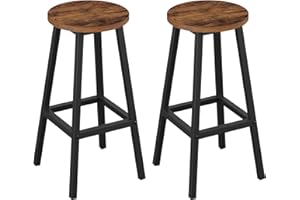 Klihome Bar Stools Set of 2, Industrial Style High Barstools with Metal Frame, Brown