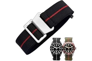 Danxancy French Troops Paratrooper Watchband,Military Elastic Nylon Watch Strap with Hook-and-Loop for Men Women Silver & Black Buckle 18/20/22mm