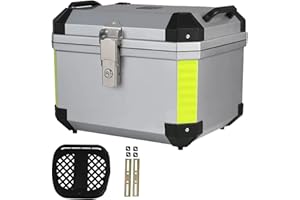 WNANCH Baúl de Moto, Superior Universal de la Caja de Almacenamiento de el plastico de ABS, Maletero de Moto 45L 57L para Cascos portacascos (Color : Plata, Size : 57L)