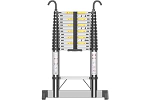 HUIYOPU Scala Telescopica 4,1m, Scala Retrattile in Acciaio Inossidabile con Ganci, Gradino Regolabile, Carico Massimo 150kg, Utilizzato per Manutenzione Quotidiana, Edifici