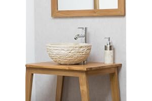 Wanda collection Lavabo sobre encimera redondo de piedra Vesubio crema 35 cm