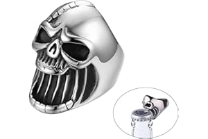 JewelryWe Mens Gothic Biker Skull Ring,Punk Rock Silver Tone Surgical Stainless Steel Mens Ring Beer Bottle Opener for Men(Size N1/2 - Z+1)