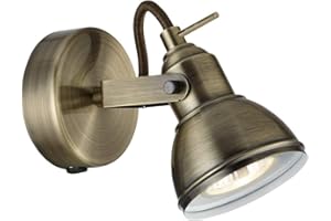 Britalia Antique Brass Vintage Retro 1 Lamp Switched Adjustable Spot Light | Requires 1 x GU10 Bulb (Not Included) | Gloss White Inner Shade