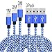 Produktbild PeziMu iPhone Kabel Nylon, Geflochtenen USB Kabel Für iPhone7 / 7plus / 6s / 6 plus, iPhone SE, iPhone 5s 5c 5, iPad, iPod - (1+2+3)M (Blau Weiß)