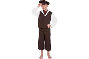 HENBRANDT Children’s Victorian Boy with Hat Fancy Dress Costume Victorian Era School History Day Street Child Urchin Fancy Dress Outfit for Kids in 3 Sizes Fancy Dress for Boys