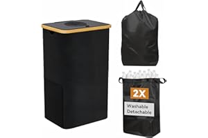 Ribech Bidone Differenziata 100L Interno, con Coperchio a 2 Strati e 2 Sacchetti, Bidone Spazzatura Grande per Raccolta Differenziata, Contenitore per Vetro, Plastica, Organizzazione Casa, Nero