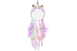 MHJY Einhorn Traumfänger Mädchen Großer Dreamcatcher Kinder Schlafzimmer Zubehör Handgemacht Bunte Federn Blumen Wandbehang Dekoration Kinderzimmer Geburtstagsgeschenk Junge