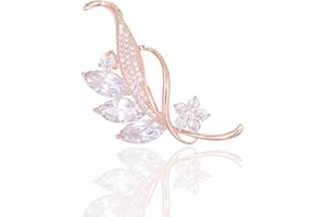 Deyanse Brosche Damen, Blatt Brosche Rosegold/Silber Anstecknadel Weiß Marquise Zirkonia kommt mit Edelstahl Kette, Broschen Pin mit Geschenkbox für Damen Frau Mutter, Passt Pullover Mantel Anzug