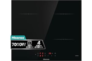 Hisense HIA64UK Piano cottura a induzione, Vetroceramica, 4 zone di cottura, Funzione Power Boost, Timer di cottura, Nero, 595 × 60 × 520 mm