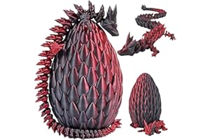 HOXSNII 3D Printed Dragon Egg Fidget Toy,Articulated Dragon Crystal Dragon Egg,Crystal Dragon With Dragon Egg,Flexible Crystal Dragon Figurine Decor, Home Office Decor Desk Toys,Laser Printed - Black Red