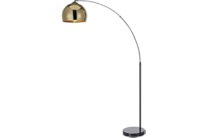 Teamson Home Arquer 170cm Arc Floor Lamp for Living Rooms, Home Offices, Dining Rooms, Bedrooms with Faux Black Marble Base and Gold Bell Shade