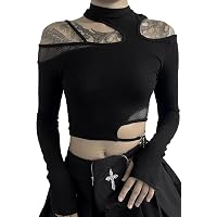 YINGWIN Crop Top Maille Filet Ajouré Femme - Haut Gothique Punk Sexy Sans Manches