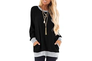 AUSELILY Camicia a Maniche Lunghe da Donna Top con Tasche