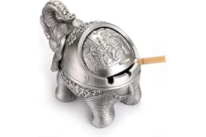 BSTKEY Windfester Vintage-Aschenbecher mit Deckel – Elefanten-Form, Tisch-Aschenbecher, für drinnen und draußen, Retro, für Zuhause, Büro, Dekoration silber