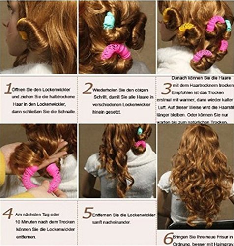 Lockenwickler,DIY Bunte Curler Roller Lockenwickler -große Wickler,Magie Doughnut Donut Sticks Rollers Kreis Spiral-Plastikhaar Rolle Ringlets Welle Friseurpflege Frisur Maker DIY Haar-Styling-Werkzeug,6 Stück - 4