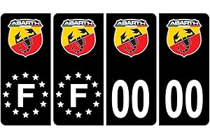 HADEXIA Pack 2 Paires Autocollant Stickers Plaque d'immatriculation Premium Abarth Noir - Numéro Personnalisé
