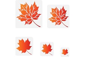 FINGERINSPIRE 5 Plantillas de Hojas de Arce (10/15/20/25/30 cm), Plantillas de Pintura de Hojas cuadradas, Plantillas de Plantas de otoño, Plantilla para el hogar, Escuela, Oficina, Pared, Muebles