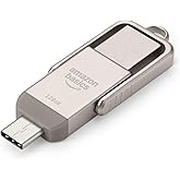 Amazon Basics Memoria USB, Memoria Portátil con Puertos USB C y USB A Duales, 128GB, Color Champán Plateado