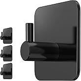 Menz Towel Rail No Drilling 4 Hooks Set Black - Waterproof Adhesive Hooks, Stainless Steel Towel Hooks for Bathroom, High Qua