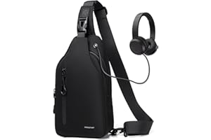 Lidxfeo Schultertasche mit Kopfhörerloch, Wasserdichter Brusttasche Chest Herren, Mehrere Taschen Sling Rucksack, Anti-Diebstahl Multipurpose Crossbody Bag, für Wandern, Reisen, Klettern Usw