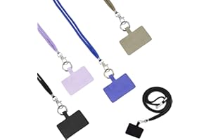 Anevios 4 Piezas Cuerda Universal para Movil Adecuado para Todos Teléfonos Inteligentes | 4 Correa de Cordón Movil Ajustable con 4 Parches y 8 Mosquetón Redondo (Negro+Azul+Púrpura+Albaricoque)