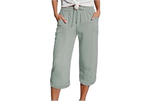 Zuoyue Musselin Hose 3/4 Leinenhose Sommer Kurze Hosen Sommerhose Leicht Caprihose Culotte Strandhose Schlupfhose Damenhose leicht Sommerhose aus Baumwolle Jogginghose mit Taschen