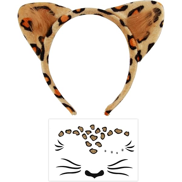 Serre-Tête Oreilles Léopard + Tatouages - Déguisement Fun Femme/Enfant