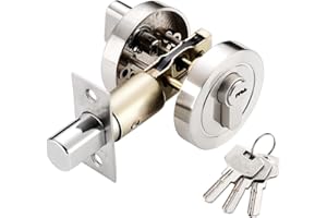 Qrity Single Cylinder Round Deadbolt Lock with Keys, Modern Zinc Alloy Security Lock for Front Entrance Passage Door