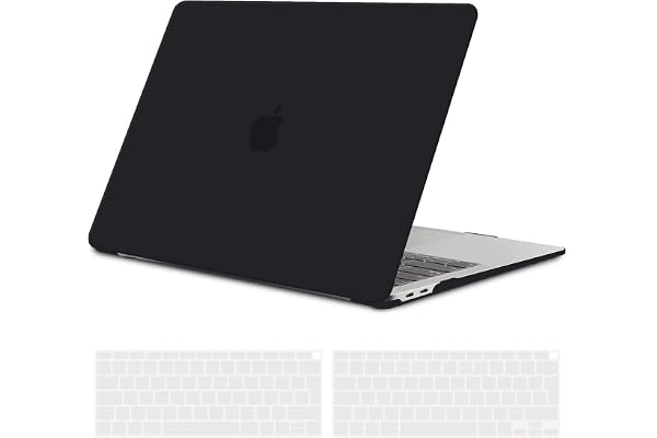 TECOOL Coque Compatible avec MacBook Air M1 (A2337) et MacBook Air 13 Pouces Retina 2020 2019 2018 (A2179 A1932), Coque Rigide en Plastique Fine et Protection Clavier (UE AZERTY), Noir
