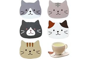 TSHAOUN 5 Pezzi Sottobicchieri a forma di gatto in silicone, Antiscivolo Sottobicchiere da Tavolo per Bevande, sottobicchieri in gomma Elemento decorativo cucina Regalo per Amanti dei Gatti