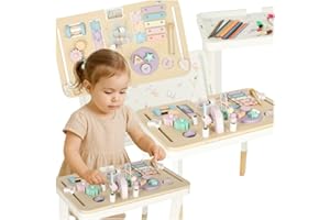Sherwood Store Tavolo sensoriale Montessori con tante attività in legno, Xilofono, Labirinto di Perline, formine, numeri, lettere - Giocattoli educativi montessoriani per bambini (Lilla)