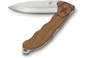 Victorinox Navaja suiza de bolsillo Hunter Evoke Wood, navaja plegable con mango de madera, outdoor, 4 funciones, incl. hoja de 10 cm y perno de pulgar extraíble