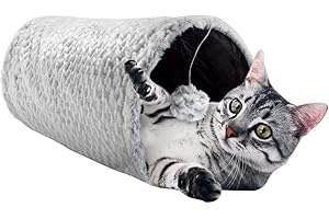 ANCECOS Tunnel de Jeu en Peluche pour Chat, Gris, 25 x 50 cm