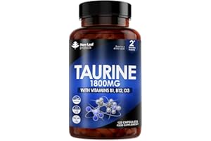 NEW LEAF PRODUCTS Taurine Supplement - High Strength 1800mg Capsules Enriched with Vitamins B1, B12 & Vitamin D3-120 Amino Acids Capsules - Vegetarian Made in The UK by New Leaf