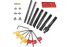 BOSEAGO Lathe Tool Set Shank 7pcs Lathe Turning Tools Boring Bar Holder Lathe Boring Bar Turning Tool Holder Cutting Set 10mm Shank for Metal with 7 Pcs Carbide Inserts