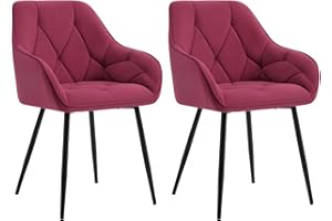 WOLTU 2X Sillas de Comedor, Sillas de Cocina con Apoyobrazos, Respaldo Comodo, con Patas Metálicas, para Salon Dormitorio y Oficina, Terciopelo, Burdeos, EZS02bd-2