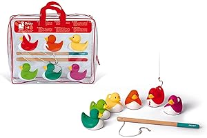 Janod - Jeu de Peche à la Ligne - Canards Ducky Multi-Couleurs - 6 Canards + 2 Cannes à Peche - Jeu de Bain et Jeu de Plein Air - Dès 2 Ans, J03246