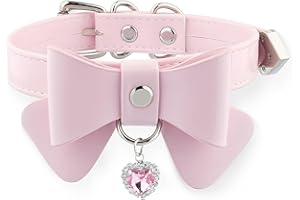 ADEMISHIA Women Leather Bow Choker Collar With Heart-shape Rhinestone, Adjustable Cute Kitten Bow Necklace For Women