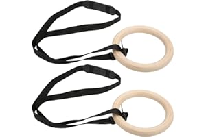 NOENNULL 1 para Kółek Fitness, Drewniane Kółka Gimnastyczne z Regulowanymi Paskami z Klamrami Udźwig 330 Funtów Pierścienie Treningowe do Podciągania do ćwiczeń w Domowej Siłowni