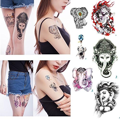 Yeeech Elephant Designs Temporary Tattoos Sticker 6 Sheets High Quality Body Art Makeup for Women Men Kids