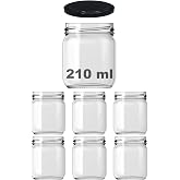 Afracam 10-1000 ml Farklı Boyutlarda Kavanoz (10-1000 Arası) cc Konserve Metal Kapaklı Cam Kavanoz 6 Adet (Şeffaf, 210 cc)