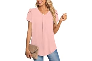Aodemo Women Summer Dressy Chiffon Blouse Petal Short Sleeve/Sleeveless V Neck Tunic Tops Office Casual T-Shirt
