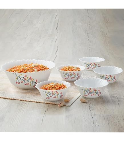 Borosil Larah By Opalware Floral Pudding Set - 7 Pieces, White